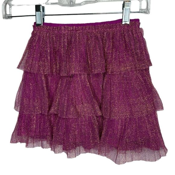 Hanna Anderson Girl’s Fuchsia Gold Tulle Pleated Stretch Skirt. Size 120 (6/7). - Picture 4 of 7